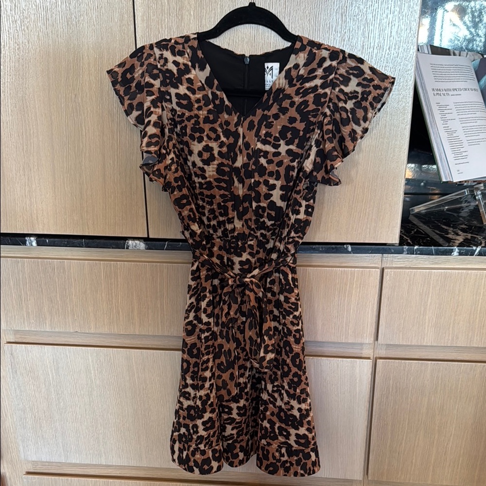 Leopard Print Ruffle Sleeve Dress